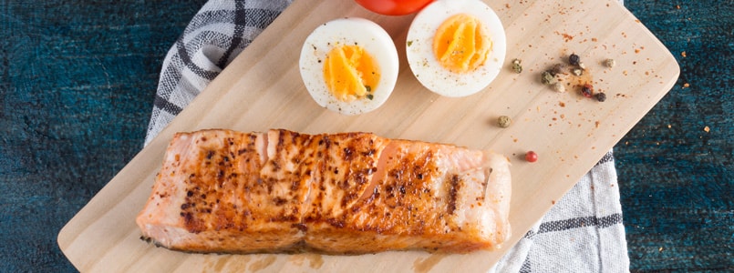 grilled salmon and hard-boiled eggs